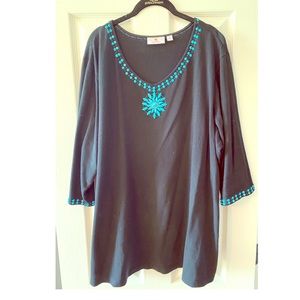 Quaker Factory Black w/Blue Embellished Shirt